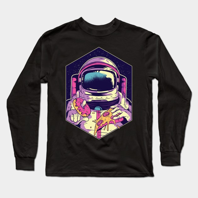 Astronaut eating Donut and Pizza Long Sleeve T-Shirt by madeinchorley